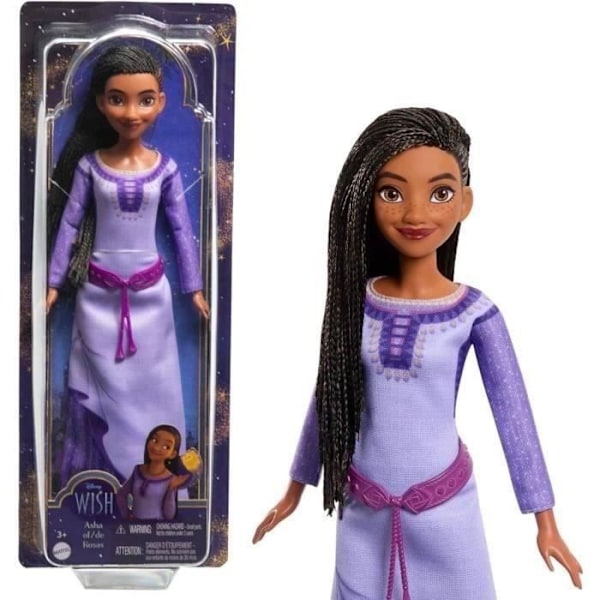 Disney Asha från Kingdom of Rosas Poserbar önskedocka med naturligt hår, avtagbara kläder, skor och tillbehör HPX2 Flerfärgad