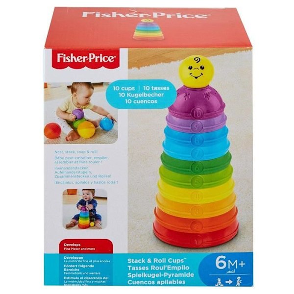Pinottava ja rullaava lelu - FISHER PRICE - Roul'empilo kupit - 10 numeroitua ja värillistä kuppia - Seka Flerfärgad