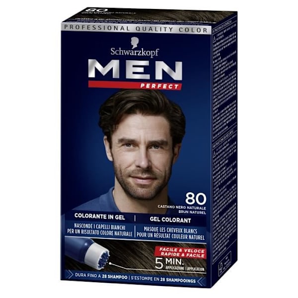SCHWARZKOPF - Men Perfect - Anti-White hiusten värjäysgeeli miehille - Miesten hiusväri - Luonnonruskea 80 naturlig brun