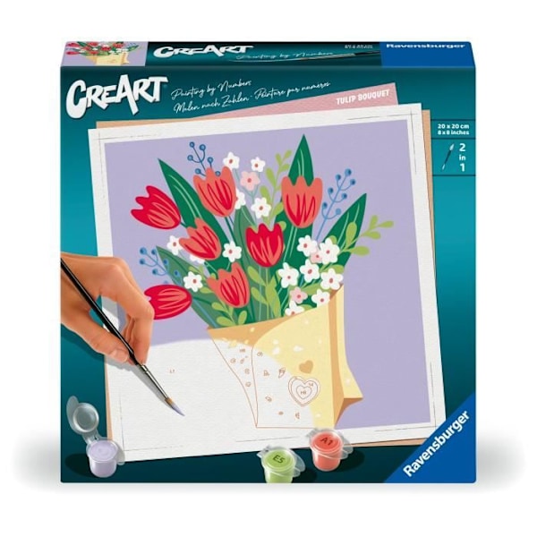 CreArt 20x20 cm Bukett av tulpaner, Kreativ hobby, Vuxen, Måla efter nummer, 25518, Ravensburger Flerfärgade