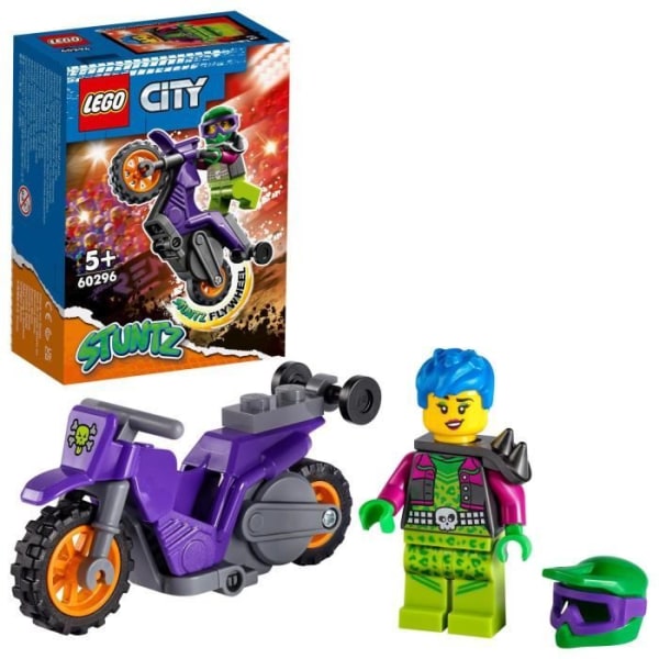 LEGO® 60296 City Stuntz Stuntmotorcykeln med bakhjulsstunt med stuntminifigur, leksak för barn från 5 år och uppåt