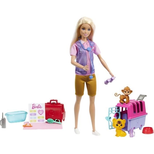 Barbie-Animal Rescue-Blonde nukke ja tarvikelaatikko HRG50 Flerfarvet