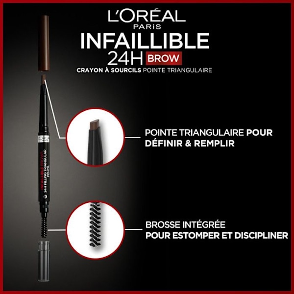 Ögonbrynspenna - L'Oréal Paris - Infaillible Brows 24h - Vattentät - Triangulär spets - 1ml 1 Ebenholts