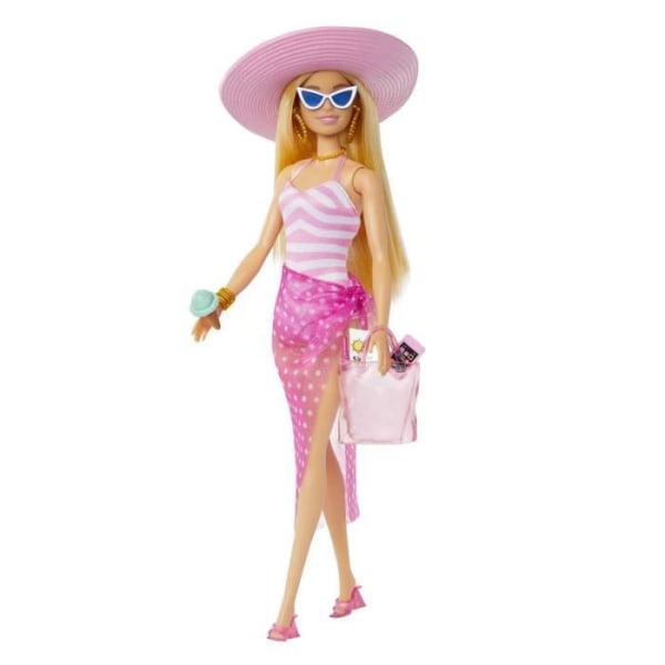 Barbie Beach Day Doll - Mattel - Barbie - Blond - Rosa Beach Outfit - Strandväska - från 3 år och uppåt