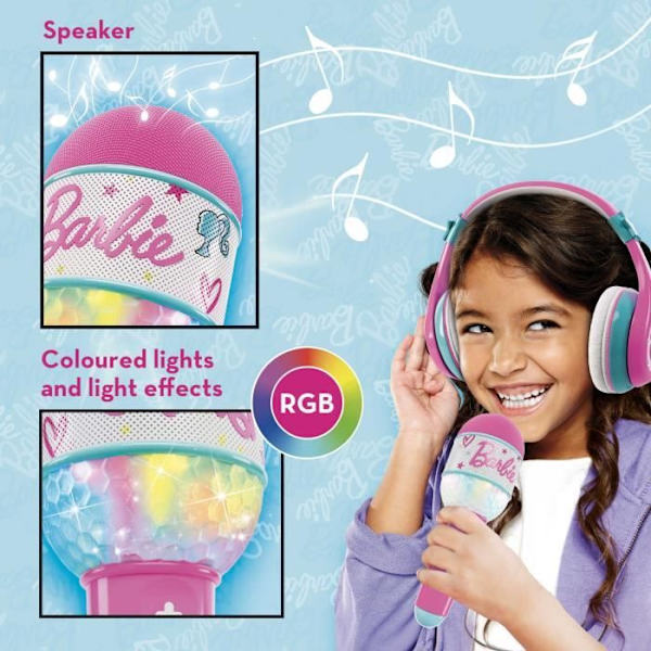 Combo audio - LISCIANI - Barbie - Bluetooth-kuulokkeet ja mikrofoni - Integroitu kaiutin - Barbie-kappaleet - Interaktiivinen karaoké Rosa