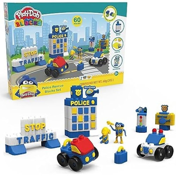 Play-Doh Blocks -rakennuspeli - GRANDI GIOCHI - Poliisi - 60 kpl - 3-vuotiaille ja sitä vanhemmille lapsille Flerfärgad
