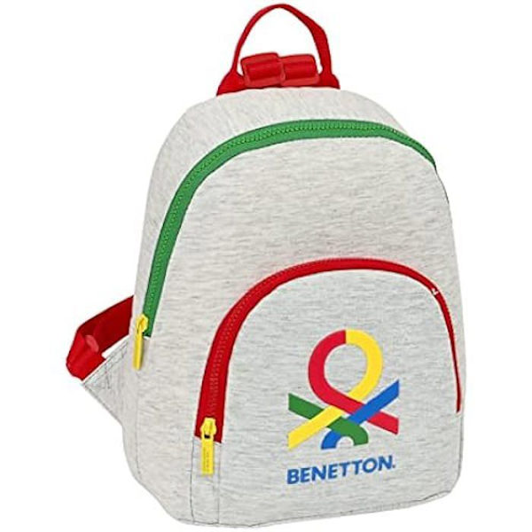 Safta BENETTON Pop Mini ryggsäck för barn - Bekväm och mångsidig - Grå - 25 x 13 x 30 cm Grå