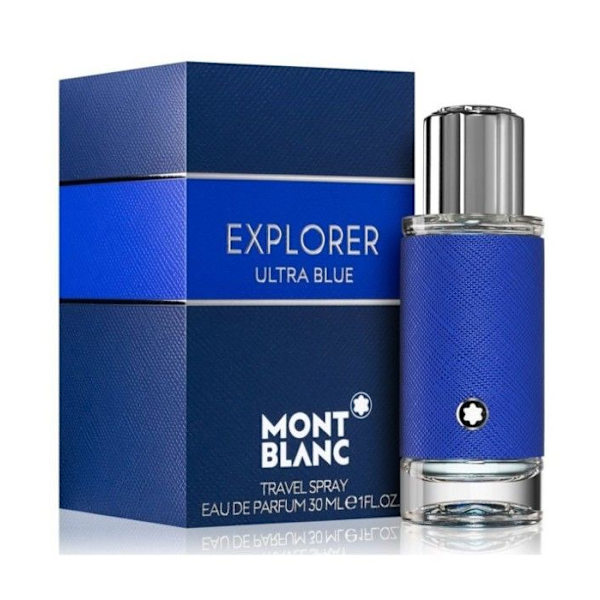Un fresco masculino parfume med eventyrlysten og fri spirit Mont Blanc Explorer Ultra Blue er en citron aromatisk parfume til mænd