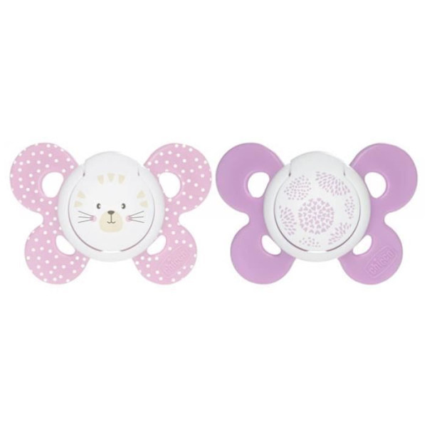 -Chicco Physio Comfort 2 silikonituttia 6-16 kk (malli: Pink Kitten ja Purple Hearts)
