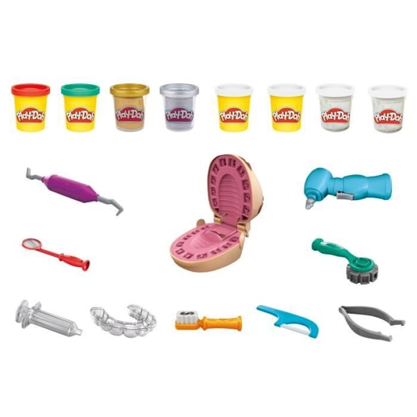 Play-Doh Tandpleje kabinet til børn - 8 bøtter giftfri modellervoks - fra 3 år Gul