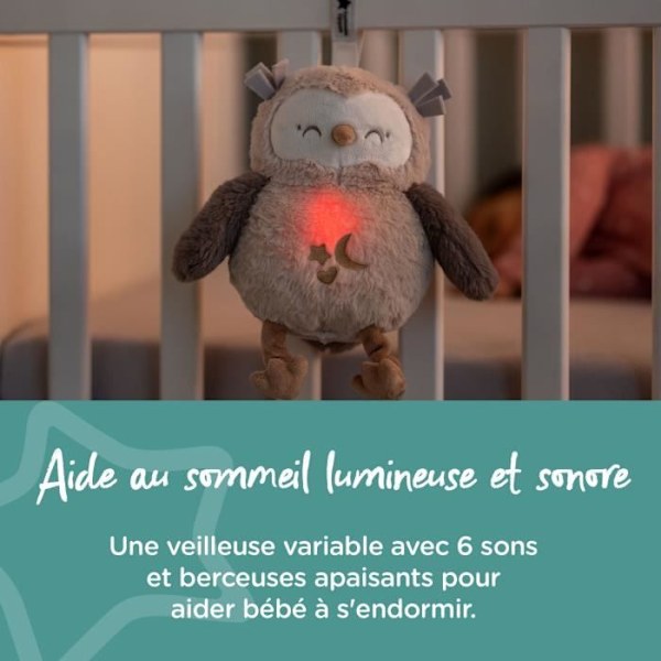 TOMMEE TIPPEE, Luxury Night Light Plys med CrySensor, 6 beroligende lyde, USB, Kan maskinvaskes, Ollie the Owl kastanj
