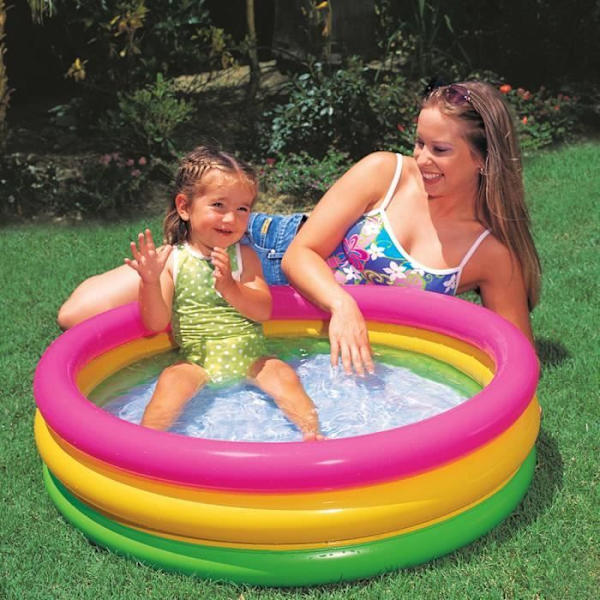 Intex oppustelig babypool 3 flerfarvede ringe 58924 Rosa, gult och grönt