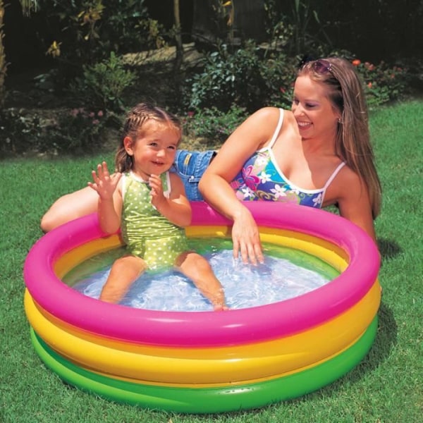 Intex uppblåsbar babypool 3 flerfärgade ringar 58924 Rosa, gult och grönt