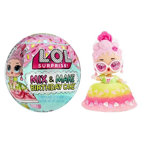 LOL Surprise Mix & Make Fødselsdagskage - Minidukke 7,5 cm, kageformet kjole - Lav og dekorer - Tilfældig model Flerfärgad