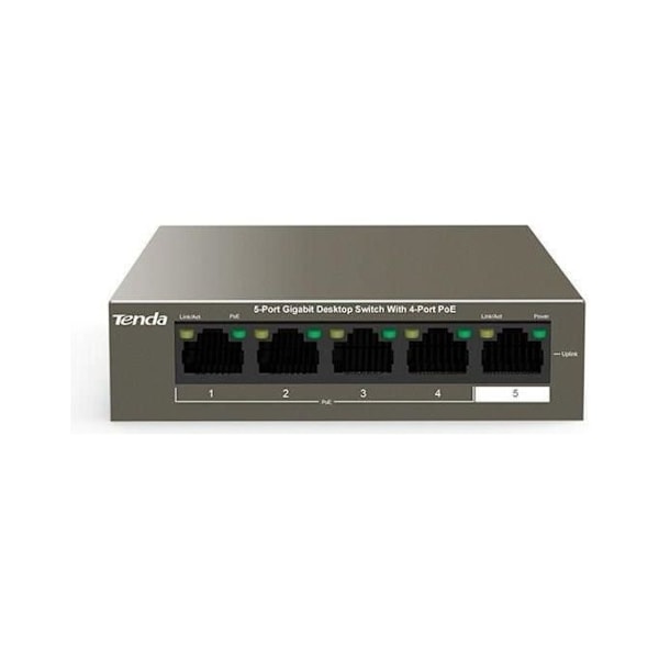 Tenda PoE Switch 5 Ports Gigabit, PoE Switch med 4 PoE Portar 63W, Plug and Play, One-Key VLAN, 6KV överspänningsskydd, Matning för