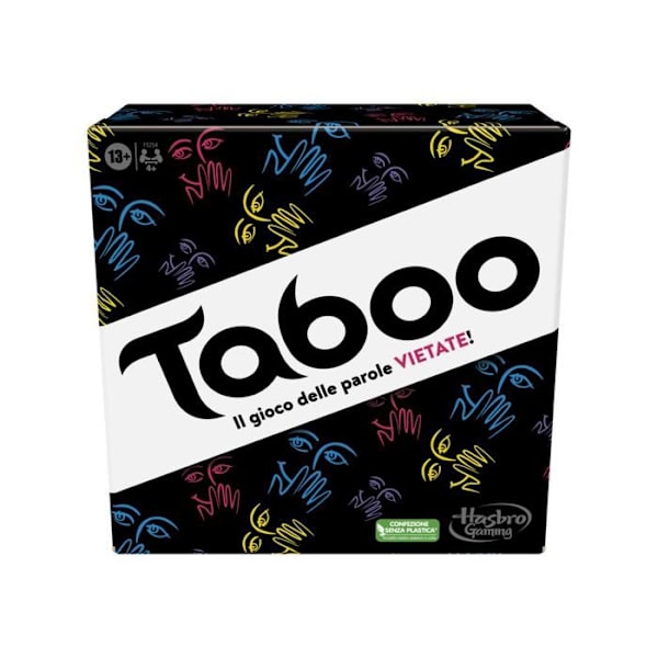 Hasbro Gaming klassiske tabuspil, festspil, ordspil for voksne og teenagere, gættespil for 4 spillere og Flerfärgad