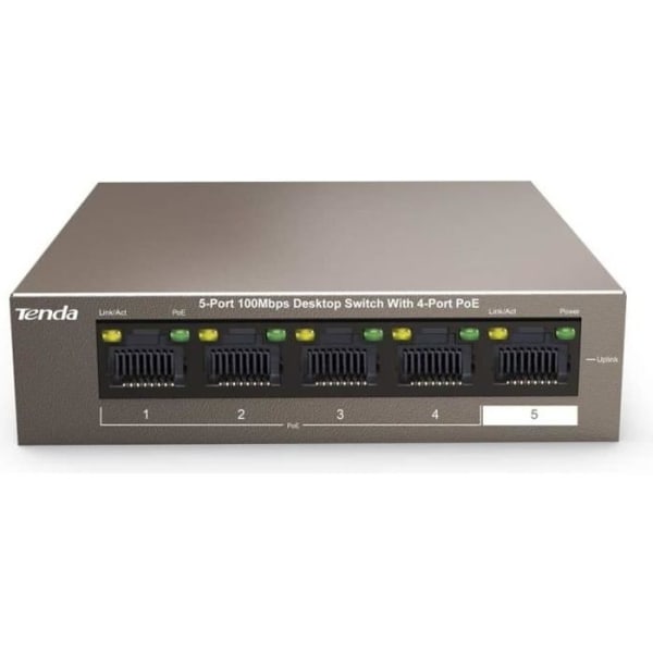 TENDA Desktop Switch 5 portar 10/100 Mbps Base, TX RJ45, Ethernet POE Switch, 4 Ports Poe Switch, Plug&amp;Play, TEF1105P-4-63W