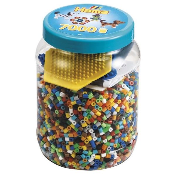 HAMA - Kruka med 7000 strykpärlor i MIDI-storlek med 2 tallrikar (hexagonala och hund) - Kreativa hobbyer - Blandat