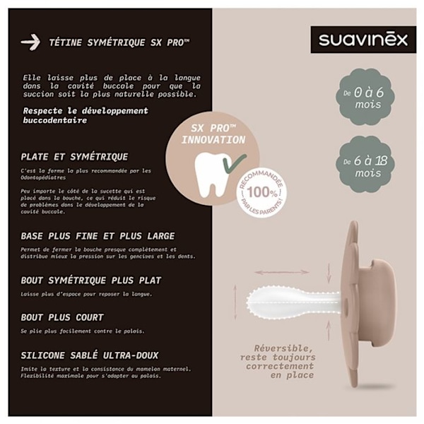 Suavinex, Wonder, Vendbar sutte SXPRO 6/18 måneder Wonder - Rå umbra