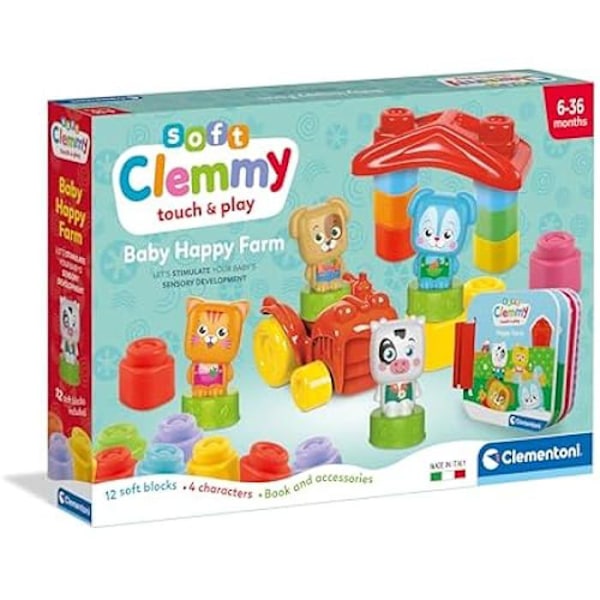 Clementoni - 17884 - Pehmeä Clemmy - Baby Happy Farm - Varhaislapsuuden rakennussetti, pehmeät Clemmy palikat, lasten palikat 6