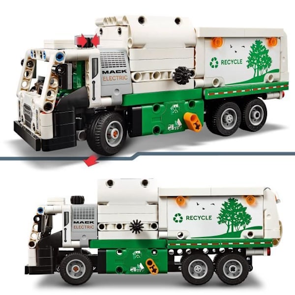 LEGO® 42167 Technic Mack LR Elektrisk sopbil, Elektrisk lastbilsleksak, Återvinningsfordon Grön, Röd, Grå