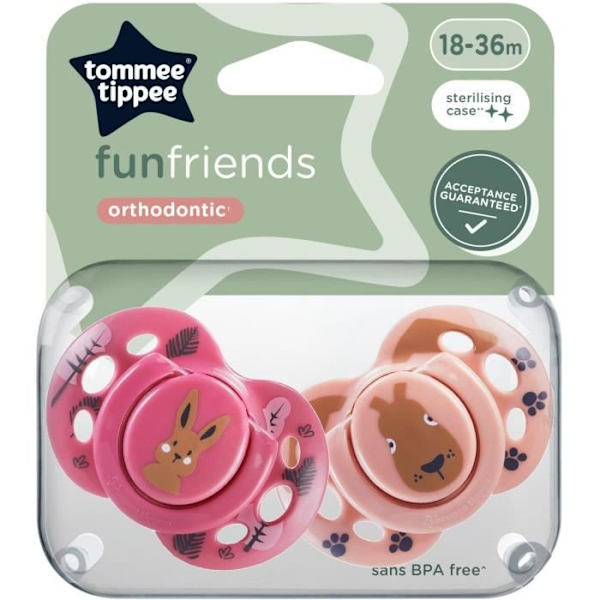 Sut - TOMMEE TIPPEE - SJOV - 18-36 måneder - Sæt med 2 symmetriske BPA-fri sutter - Genanvendelig steriliseringskapsel Flerfärgad