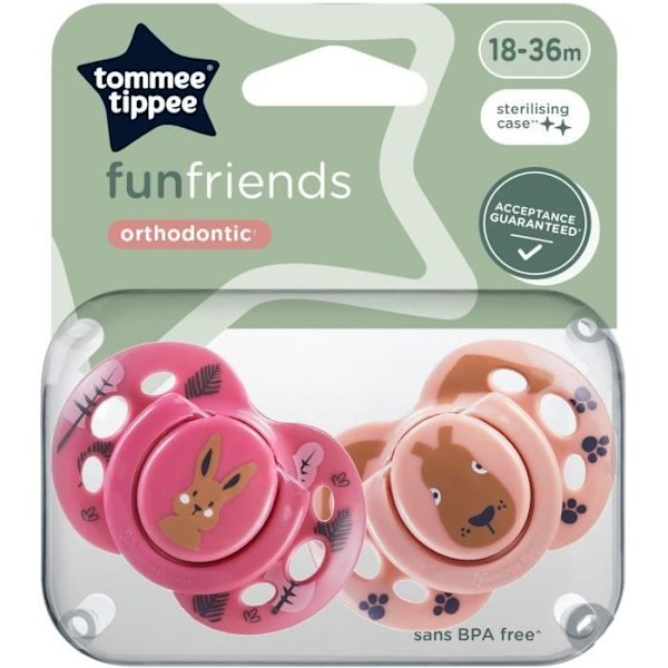 Tutti - TOMMEE TIPPEE - FUN - 18-36 kuukautta - 2 kpl symmetristä BPA-vapaata tuttia - Uudelleenkäytettävä sterilointikapseli Flerfärgad