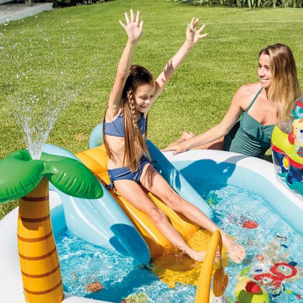 Sea Paradise Playground - INTEX - Oval - PVC - Palmefontæne - Rutsjebane - 182 liter Flerfärgad