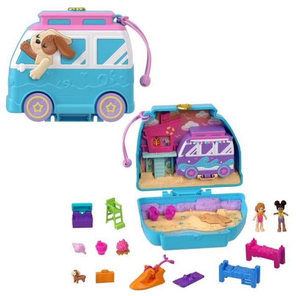Polly Pocket-Chiot på Stranden-Samling med figurer, rejsetøjet HRD36 Flerfärgad