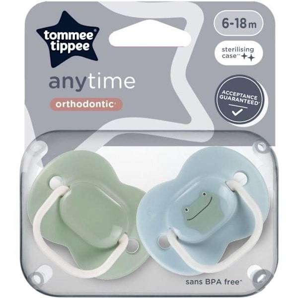 Sutter - TOMMEE TIPPEE - ANYTIME - 6-18 måneder - Sæt med 2 symmetrisk sutteflasker uden BPA - Genanvendelig steriliseringshætte grönt och blått