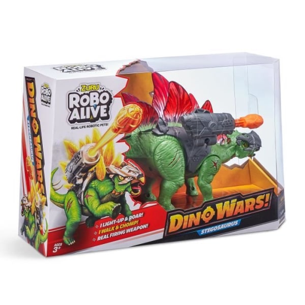 Robotic Dino - ZURU - Dino Wars Stegosaurus - Stegosaurus Robo Alive med rustning, lysplader og pistol Flerfärgad