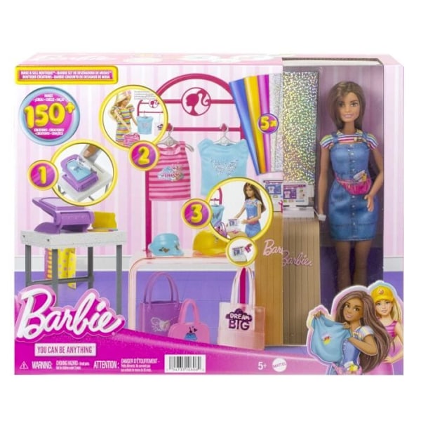 Barbie-Créations Boutique Box, nukke ja muotiasusteet HKT78 Flerfärgad