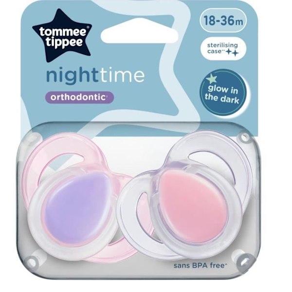 Nattnapp - TOMMEE TIPPEE - 18-36 månader - Set med 2 fosforescerande nappar med återanvändbar steriliseringskapsel