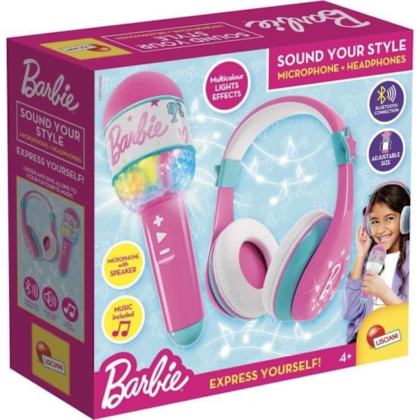 Combo audio - LISCIANI - Barbie - Bluetooth-kuulokkeet ja mikrofoni - Integroitu kaiutin - Barbie-kappaleet - Interaktiivinen karaoké Rosa