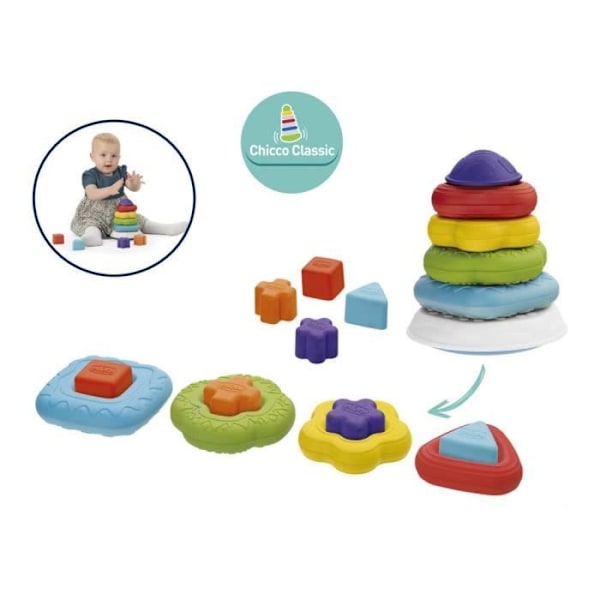 CHICCO stabelringe 2 i 1 Flerfärgad