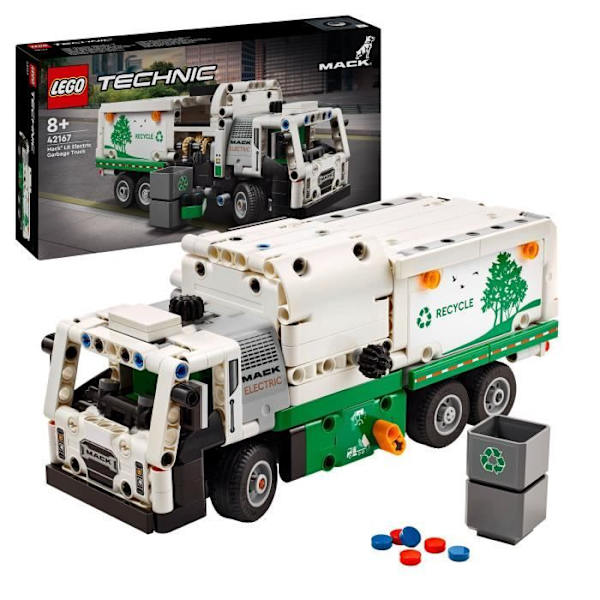 LEGO® 42167 Technic Mack LR Elektrisk sopbil, Elektrisk lastbilsleksak, Återvinningsfordon Grön, Röd, Grå
