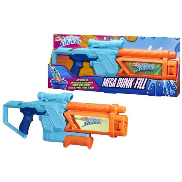 Nerf Vattenpistol Mega Dunk-Fill, enkel och snabb påfyllning, 1L tank, Nerf Super Soaker, från 6 år. Flerfärgad