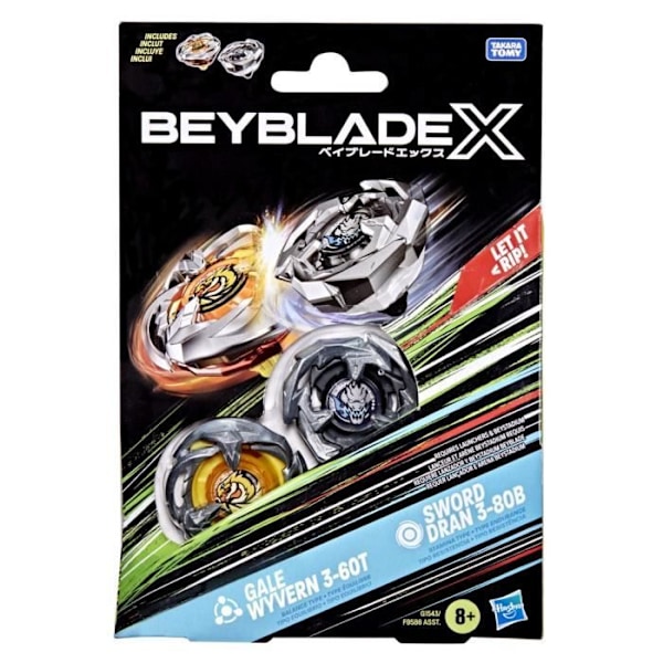 Beyblade X Dual Pack Gale Wyvern 3-60T og Sword Dran 3-80B, 2 autentiske Takara Tomy konkurrence tops med højre rotation, Fra Flerfärgad