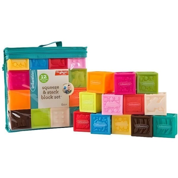 Box med 10 INFANTINO mjuka sensoriska kuber - Gummi - För spädbarn från 6 månader och uppåt - Flerfärgad