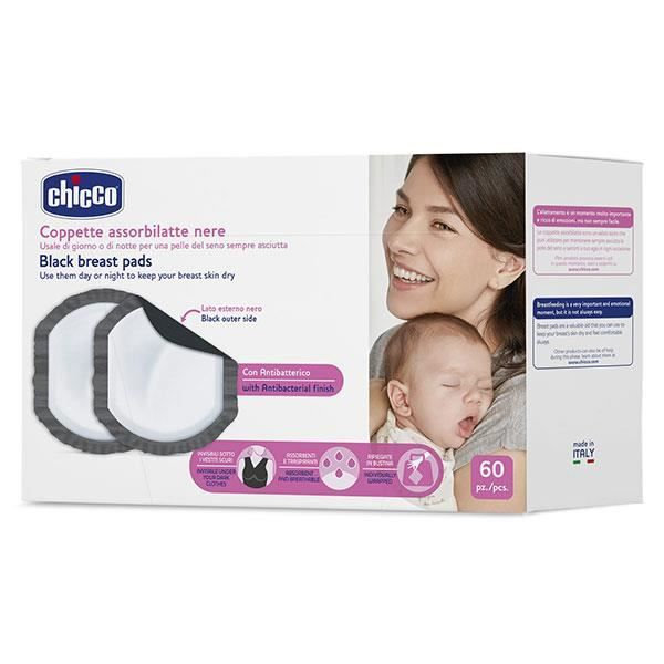Chicco Breastfeeding Anti-Bacterial Pad Sort 60 enheder Svart