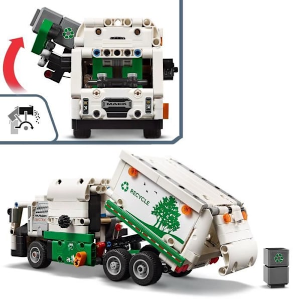 LEGO® 42167 Technic Mack LR Elektrisk sopbil, Elektrisk lastbilsleksak, Återvinningsfordon Grön, Röd, Grå