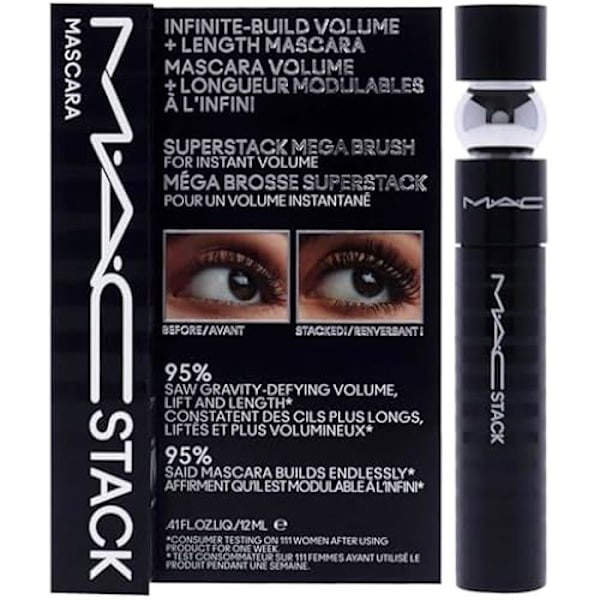 Mascara - MAC - MAC Stack - Macro Superstack Borste - 0,41 oz - Svart - Ej vattentät Svart
