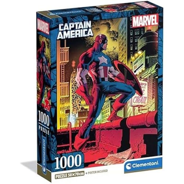 Puzzle - CLEMENTONI - Captain America - 1000 Stykker - Fremstillet i Italien - Miljøvenlig