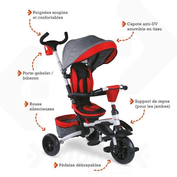 MONDO On & Go Moovi Explore foldbar evolutiv trehjulet cykel - Rød Grå och röd