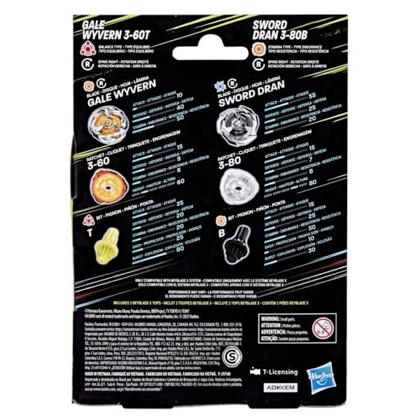 Beyblade X Dual Pack Gale Wyvern 3-60T og Sword Dran 3-80B, 2 autentiske Takara Tomy konkurrence tops med højre rotation, Fra Flerfärgad