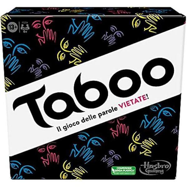 Hasbro Gamingin klassinen tabupeli, juhlapeli, sanapeli aikuisille ja teini-ikäisille, arvauspeli 4 pelaajalle ja Flerfärgad