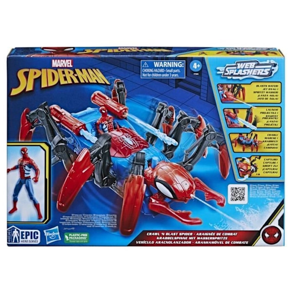 Spider-Man Combat Hämähäkkiajoneuvohahmo - Laukaisee vettä ja ammuksia - 4-vuotiaat ja sitä vanhemmat - HASBRO, Marvel Flerfärgad