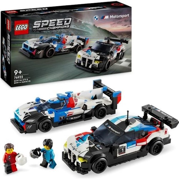 LEGO Speed Champions 76922 BMW M4 GT3 och BMW M Hybrid V8 Racing Cars, presentidé Blå, vit, röd och svart