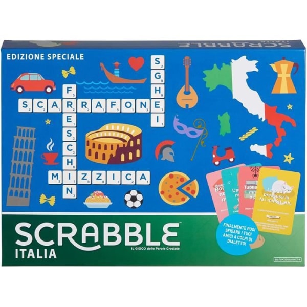 Mattel Games - SCRABBLE Italy - Special Edition Korsordsspel, även på dialekt, för hela familjen, GGN24