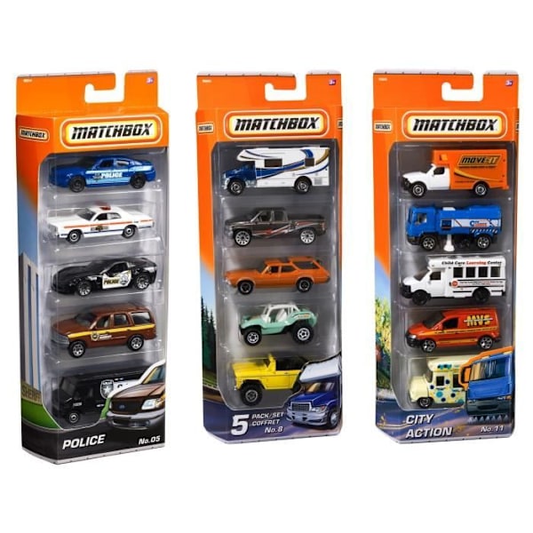 Matchbox - 5 Ajoneuvon Pakkaus (satunnaismalli) - Pienet Autot - 3 vuotta ja yli C1817 Flerfärgad